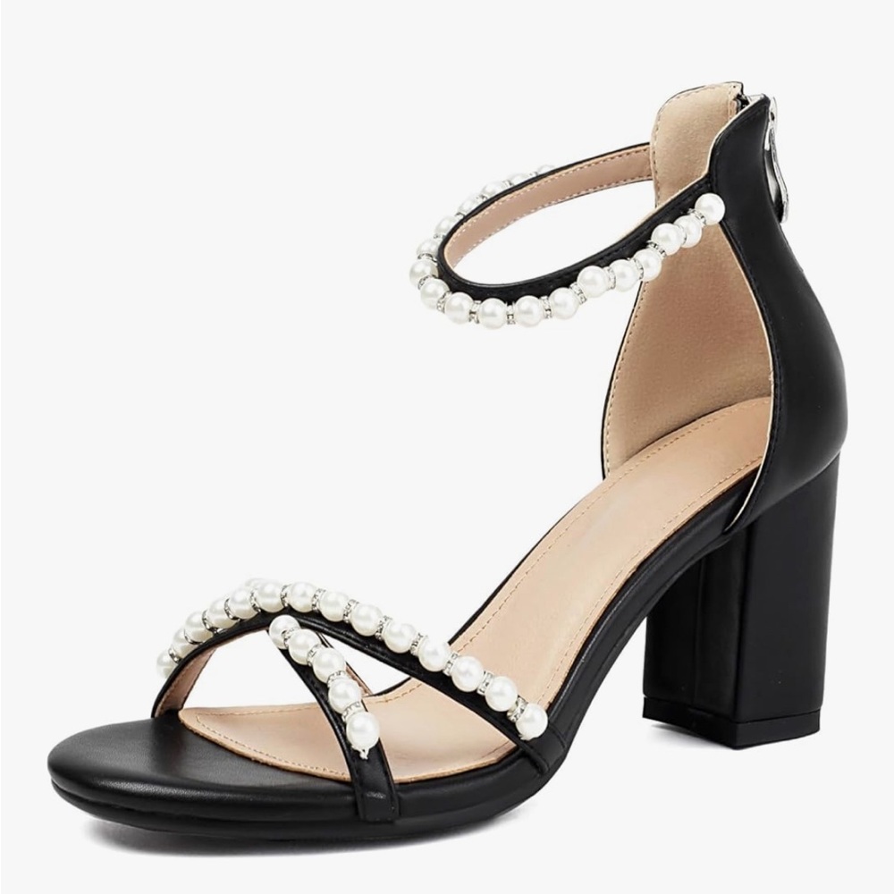 Elegant Black Pearl-Embellished Women's Heels
